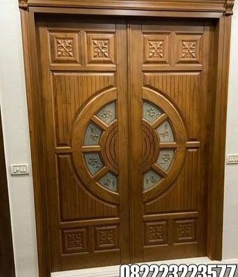 Pintu Rumah Depan Minimalis Kayu Jati Motif Lingkaran