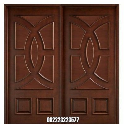 Daun Pintu Utama Minimalis Kayu Jati Motif List Lingkarang