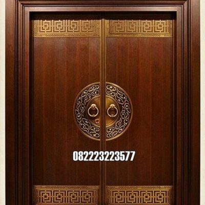 Pintu Jati Kupu Tarung Minimalis Ukir Flat Kuningan Terbaru