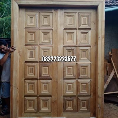 Pintu Motif Kotak Minimalis Kayu Jati Untuk Kusen Utama Rumah