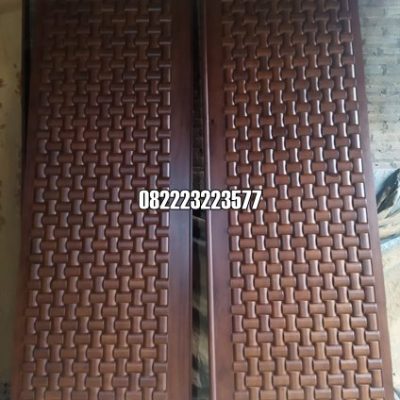Daun Pintu Jati Jepara Motif Anyaman Tikar Kupu Tarung