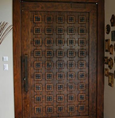 Pintu Jati 1 Daun Motif Piramida Kotak Model Terbaru