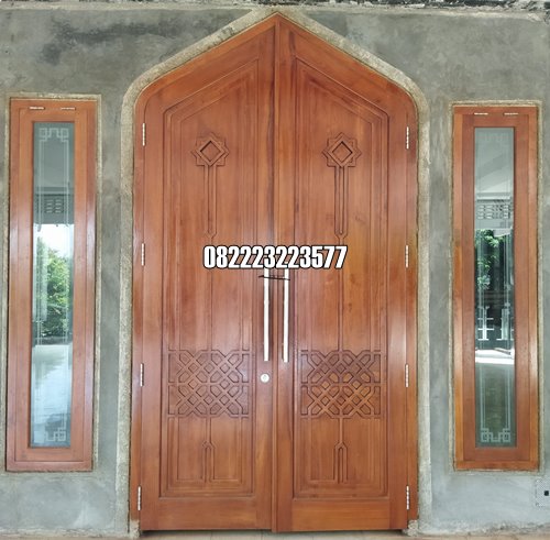 Kusen Pintu Masjid Lengkung Kayu Jati Motif Jendela Kaca