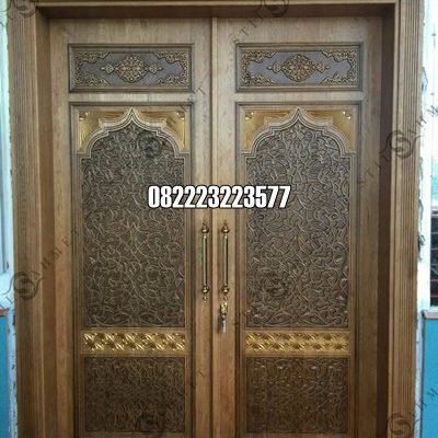Pintu Masjid Ukir Jepara Kayu Jati Motif Kupu Tarung